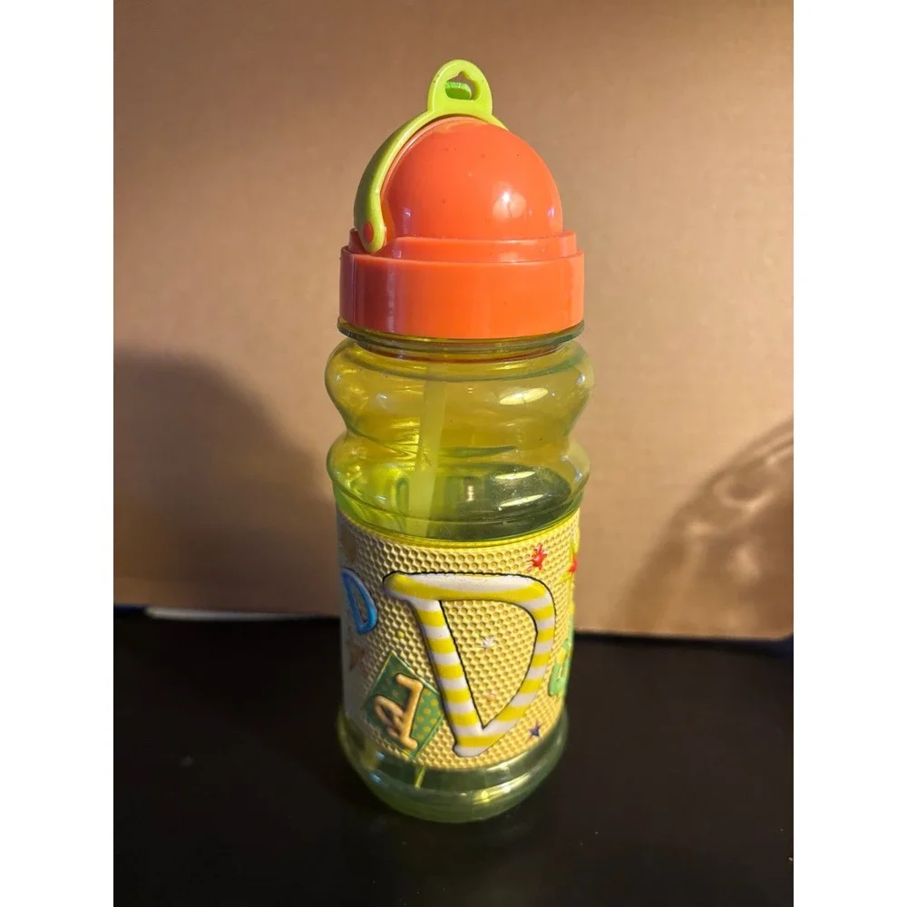 Kids Water Bottle JohnHinde Drink Personalized FlipStraw Letter D 12oz Colorful